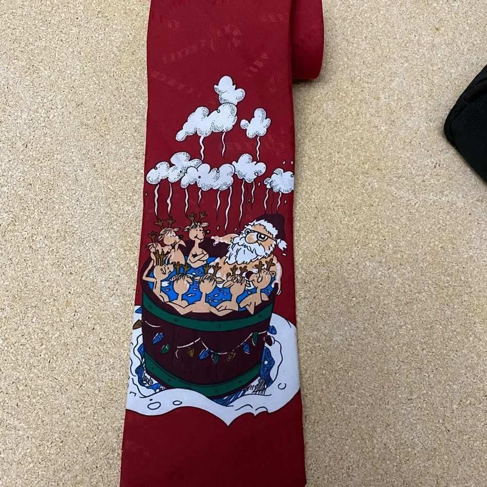 Santa Claus in the hot tub with‎ reindeer tie